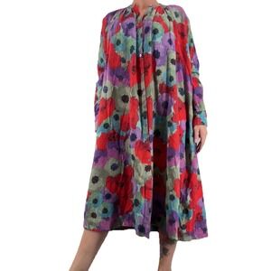 Péro Artisan Handmade Wool Dress M Lagenlook Oversized Floral Midi Button Front